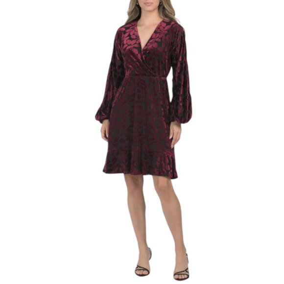 NEW ADRIANNA PAPELL Long Sleeve Velvet Burnout Mini Dress - Picture 1 of 2